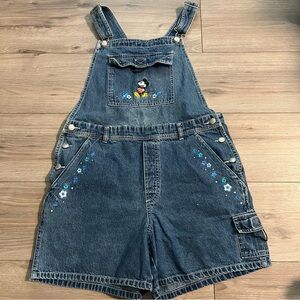 Vintage Disney Denim Jumpsuit with Mickey Mouse Embroidery - Blue